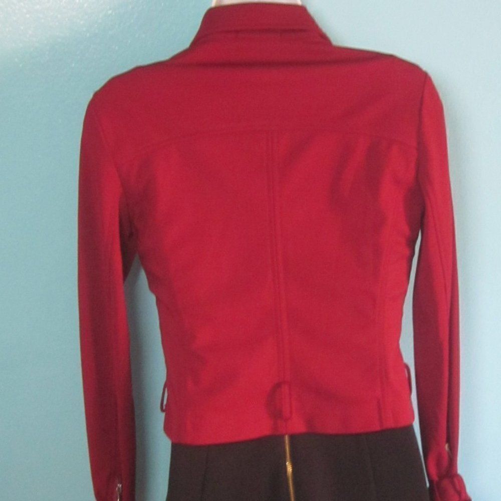 NBD Womens Size S Red Bandage Knit Biker Cropped Jacket Zipper Front - Picture 5 of 10